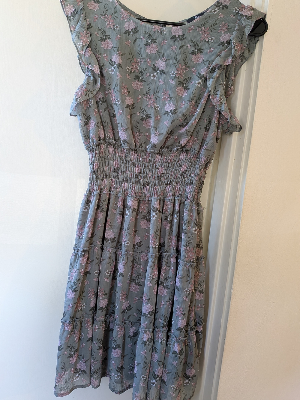 Trixxi Pink Floral on Sage Green Blouse